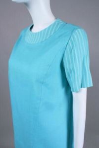 Vintage 1960s Johnstons Aqua Blue Mega Mini Dress Linen Stripe Mod Gogo | XS/S - Fashionconstellate.com