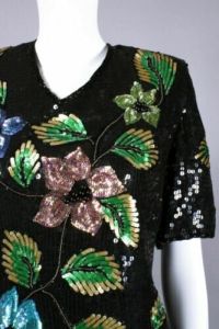 Vintage 1980s NOS Eves Allure Floral Sequin Cocktail Skirt Top Dress Set 80s | M/L - Fashionconstellate.com