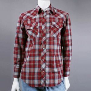 M Vintage 60s Pearl Snap Red Plaid Western Cowboy Thin Shirt Rockabilly Rodeo - Fashionconstellate.com