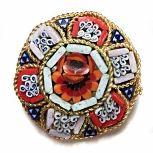 Vintage 1930s Micro Mosaic Glass Italian Millefiori Round Brooch Pin - Fashionconstellate.com