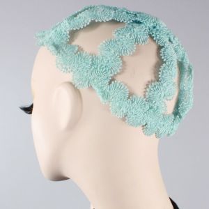 Vintage 1950s Aqua Blue Crochet Lace Cage Skull Cap Hat Wedding Whimsy - Fashionconstellate.com