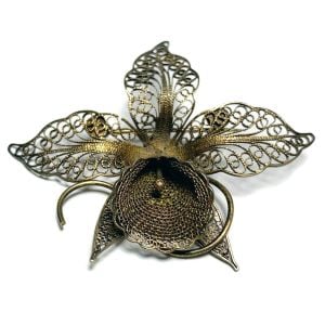 Vintage 1910s Sterling Silver Filigree Victorian Orchid Brooch Edwardian - Fashionconstellate.com