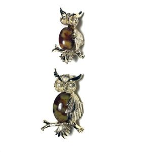 Set of 2 Mom & Baby Vintage 1960s GERRY'S Jelly Belly Tortoise Lucite MCM Midcentury Owl Brooches