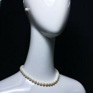 Vintage Estate 40s era Genuine Cultured Pearl Necklace Earrings Set 10K White Gold Clasp 16” - Fashionconstellate.com