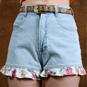 Vintage 90s Floral Ruffle Super High Waist Denim Jeans Shorts by California Concepts | XS/S  - Fashionconstellate.com