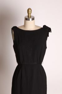 1950s Black Sleeveless Draped Back Pencil Shape Formal Cocktail Wiggle Dress - XS - Fashionconstellate.com