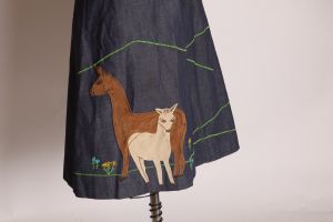 1970s Novelty Denim A Line Horse Donkey Llama Scenic Wrap Skirt by Splen-Denims - S - Fashionconstellate.com