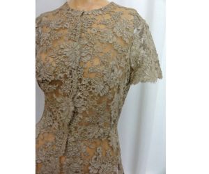 Vintage 1950s Blouse Mocha Taupe Sheer Beige Lace Party /Evening Blouse with Peplum - Fashionconstellate.com