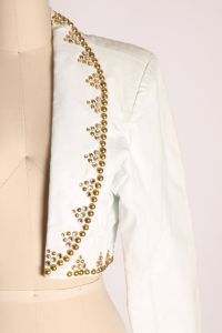 1980s White Leather Long Sleeve Gold Tone Rhinestone Bedazzled Crop Top Jacket by Dangerous Threads  - Fashionconstellate.com
