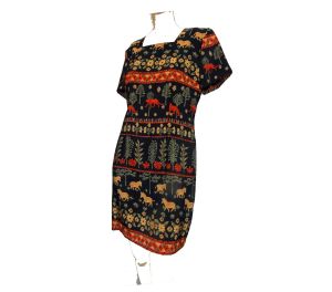 Vintage 1980s Dress African Floral Tribal Print with Zebras and Leopards Size 6 Petite by Sag Harbor - Fashionconstellate.com