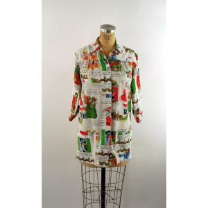 Novelty Christmas smock top shirt Night Before Christmas cartoons by Andhurst Size M - Fashionconstellate.com