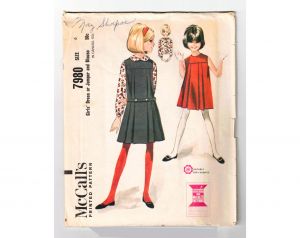 1965 Girl's Size 6 Dress & Blouse Sewing Pattern - 60s Childs Mod A Line Sleeveless Jumper 