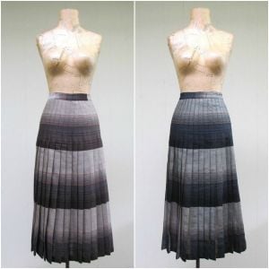 Vintage 1970s Wool Turnabout Skirt, 70s Brown Black Ombre Plaid Skirt, Reversible Pleated Skirt