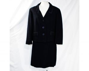 Size 14 1950s Suit - Navy Blue Wool Tweed Tailored Jacket & Skirt - Late 50s Early 60s Classic - Fashionconstellate.com