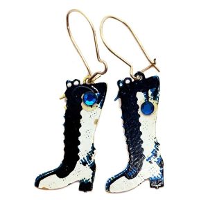 Vintage 1975 MIDA Pop Art Kitsch Go Go Boots Enamel Metal Earrings 70s