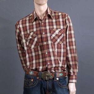 Vintage 1970s Western Plaid Shirt Pearl Snap Buttons Cowboy Rockabilly | L - Fashionconstellate.com