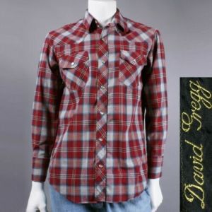 M Vintage 60s Pearl Snap Red Plaid Western Cowboy Thin Shirt Rockabilly Rodeo