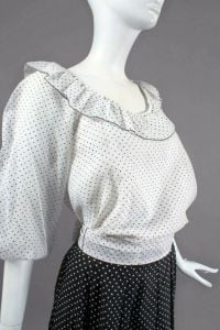 Vintage NOS 70s Elissa Black White Polka Dot Prairie Dress Skirt Blouse Set Ensemble Deadstock | S - Fashionconstellate.com
