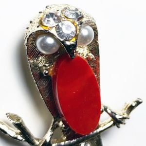 Vintage 1960s Owl Red Jelly Belly Rhinestone MCM Brooch Mid Century Modern - Fashionconstellate.com