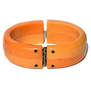 Vintage 2-tone Peach Orange Lucite Hinged Clamper Bracelet Plastic Mod - Fashionconstellate.com