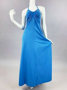 XS/S Vintage 1970s Blue Halter Maxi Dress Set w/Cape Cocktail Summer - Fashionconstellate.com