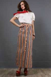 XS Vintage 1960s Stripe Maxi Skirt over SHORTS Button High Waist by Russ - Fashionconstellate.com