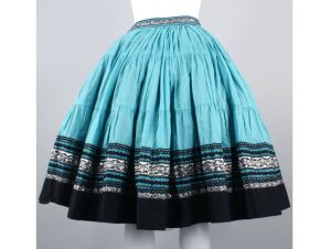 XS Vintage 50s Teal Brocade Patio Swing Skirt Rockabilly Full Circle Cotton