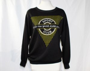 Medium 1980s Sweatshirt - Cool Retro Mall Gear Pullover - Sport Club Paris New York Rome London 