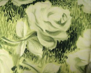 Vintage 50s Silk Scarf Green Roses Soieries Lyons France - Fashionconstellate.com