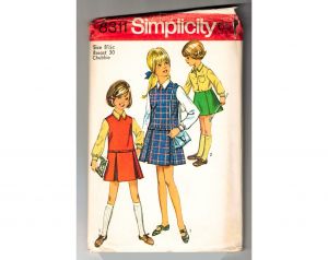 1969 Girl's Size 8 Mini Dress Sewing Pattern - 1960s Childs Mod Sleeveless Jumper and Blouse 