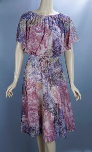 Vintage Dress, Multi Color Abstract Pattern Dress, Split Sleeve, Summer Dress, B36 W28 - Fashionconstellate.com
