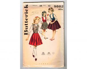1950s Girl's Size 10 Sewing Pattern - Vest Weskit & Pleated Full Skirt - Three Different Necklines 
