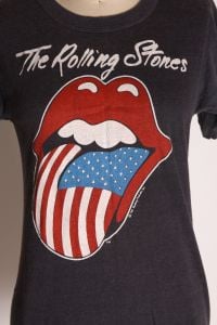 1981 1980s Black, Red, White & Blue Tongue American Flag Rolling Stones North American Tour T-Shirt - Fashionconstellate.com