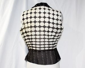 Size 12 1950s Summer Top Art Deco Print Sheer Cotton Sleeveless 40s 50s Shirt Black & White Circles - Fashionconstellate.com