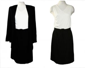 Size 6 1990s Designer Dress - Black & White Jersey Knit Sleeveless Sheath and Open Front Jacket