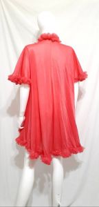1960s Red Sheer Ruffled Nylon Short Boudoir Robe - Fashionconstellate.com