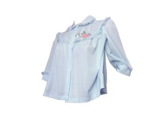 Vintage 1950s Bedjacket Baby Blue Ruffles and Rose Trim Bed Jacket by Laros - Fashionconstellate.com
