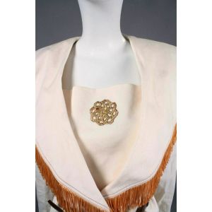 Vintage 80s By Gadd! Off White Fringe Blazer Structured Jacket Cotton w/Belt | L - Fashionconstellate.com