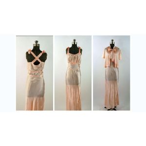 1940s peach satin appliqued nightgown and jacket