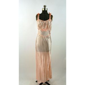 1940s peach satin appliqued nightgown and jacket - Fashionconstellate.com