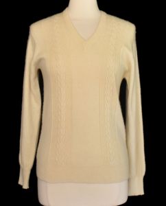 60s Cashmere Sweater, Vee Neck Pullover Sweater Cable Knit Sweater Off White Sweater Robert W Gates