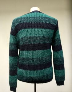 Vintage 1980s Jantzen Men's Cardigan Green Black Striped Ribbed Sweater Acrylic Knit Boyfriend  - Fashionconstellate.com