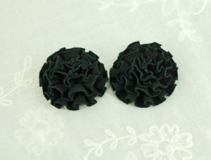 Black flower shoe clips ruffled pom poms shoe accessory holiday glam