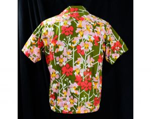 Men's Large Orchid Print Shirt - 1960s Novelty Print Mens Hawaiian Lounge Wear Tiki Tropical Exotic - Fashionconstellate.com