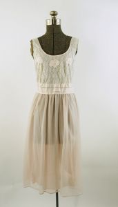 1950s nightgown blush pink lace bodice chiffon skirt by Charmode Size 34 Size S/M - Fashionconstellate.com