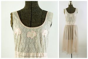 1950s nightgown blush pink lace bodice chiffon skirt by Charmode Size 34 Size S/M