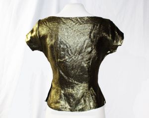Size 8 1940s Gold & Silver Blouse - Short Sleeved 40s Sexy Pin Up Girl Metallic Cocktail Top - Buxom - Fashionconstellate.com
