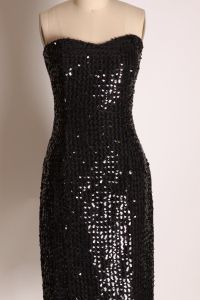 Late 1970s Early 1980s Black Sequin Strapless Formal Prom Cocktail Dress by Positively Ellyn - S/M - Fashionconstellate.com