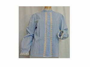 Vintage 1970s Blouse Blue Lacy Tucked Secretary Blouse/ Shirt Victorian Revival by Josephine
