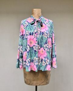 Vintage 1960s Nylon Floral Bed Jacket, William Morris Inspired Print, Mid Century Loungewear, Medium - Fashionconstellate.com